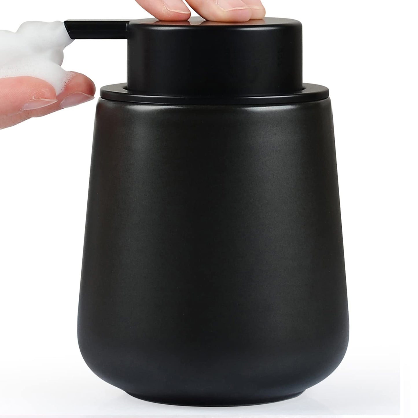 Bosilunlife Ceramic Foaming Soap Dispenser - 12Oz Matte Black Foam Hand Soap Dispenser Bathroom Countertop Kitchen Dish Soap Pump Dispenser for