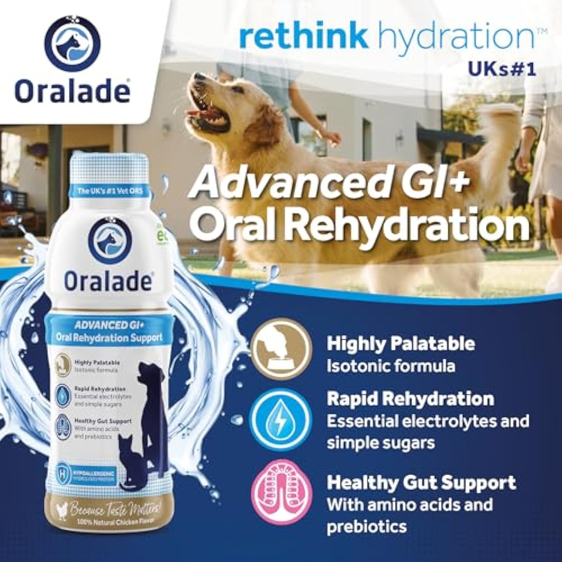 Oralade - Advanced GI+, Oral Rehydration & Gut Support for Pets - Fast and Effective Hydration - Roast Chicken Flavour - Suitable for All Ages - 500ml