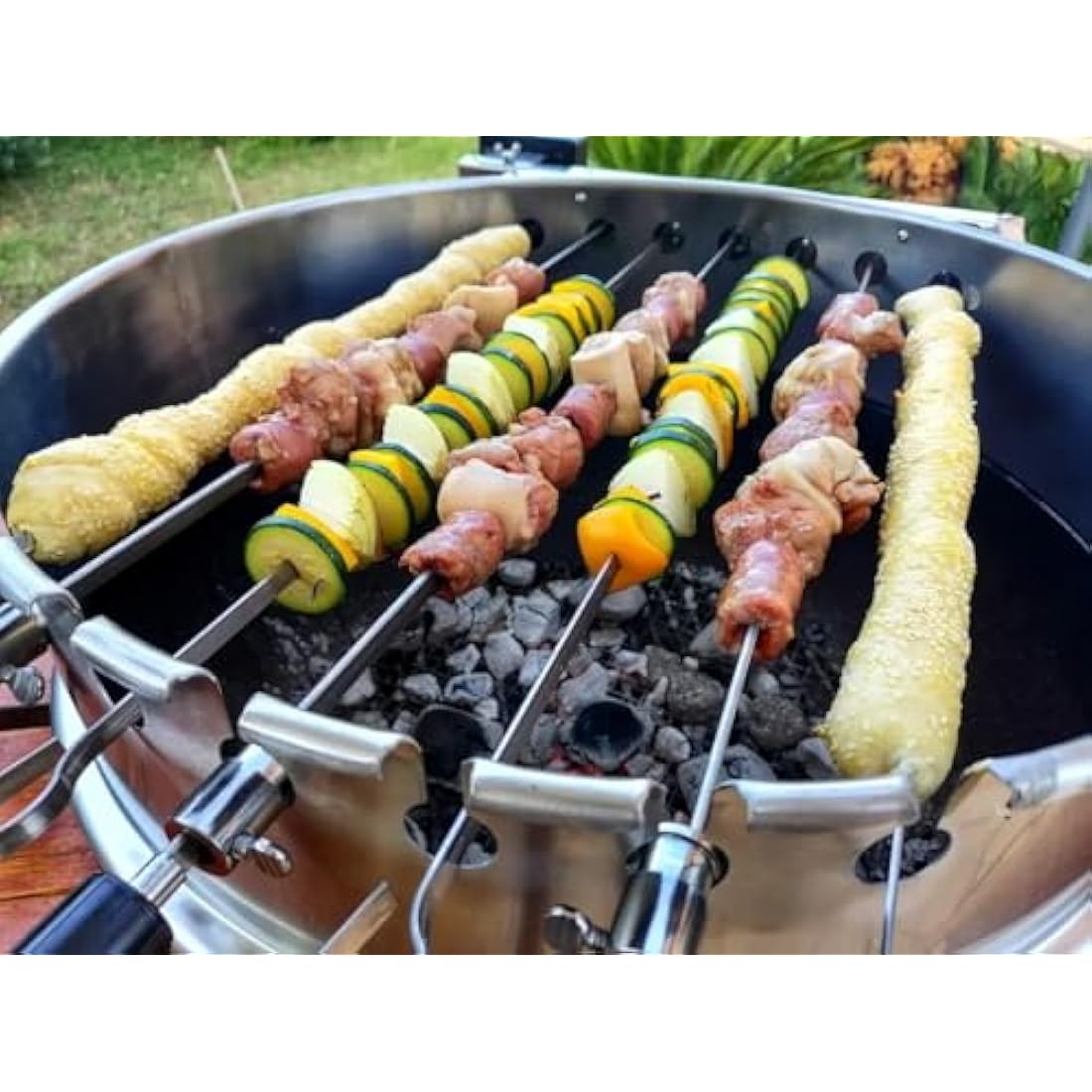 onlyfire BRK-6072 Rotisserie Kebab Skewer BBQ Kit Stainless Steel with Electric Battery Motor Fits Weber 57CM Charcoal Kettle Grill