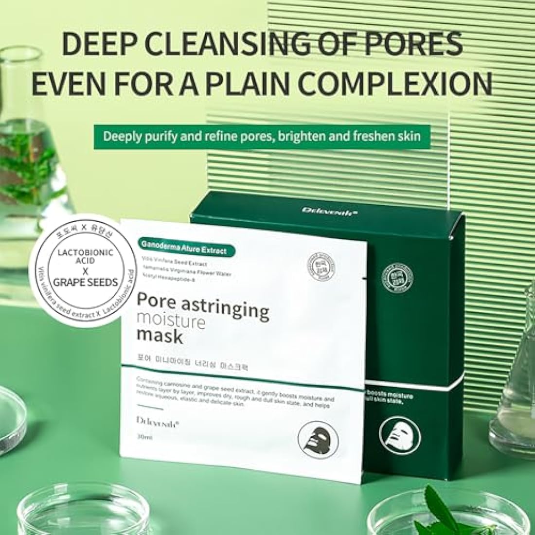 DEleventh Korean Brand Lactobionic Acid Facial Mask 30ml×10pcs / Post-Makeup Deep Cleansing, Shrink Pores, Moisturize, Exfoliate and Rejuvenate Skin for a Smooth, Hydrated, and Radiant Complexion