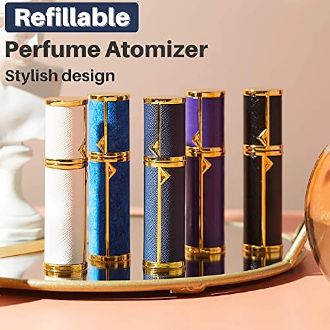 BRARIOS Refillable Portable Mini Perfume Atomiser for Travel, 5ml Luxury Empty Leakproof Pump Perfume Spray bottle Atomiser for Man and Woman (Blue(GD))