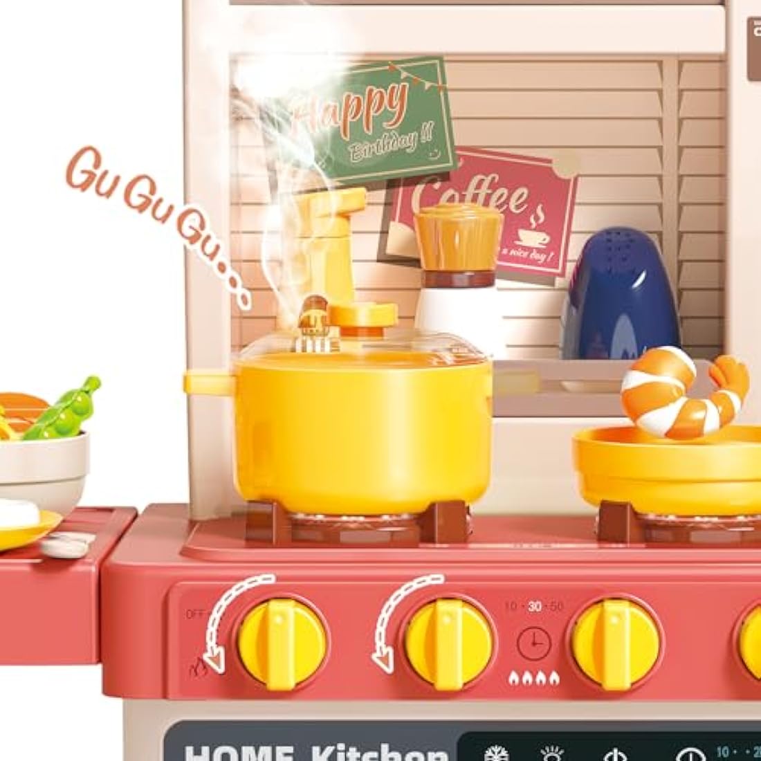 deAO Kitchen Playset Toy with Realistic Lights & Sounds, Kids Play Kitchen Set with Simulation of Spray Features, Pretend Role Play Toys with Lots of Kitchen Accessories Gift for Toddlers (Pink)
