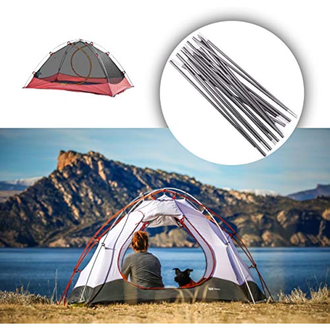 Azarxis Tent Pole Replacements Set of 2, Aluminum Alloy Tent Rod with Elastic Shock Corded Adjustable Tent Support Frames Repair Kit Tent Accessories Camping Equipment for Hiking Backpacking