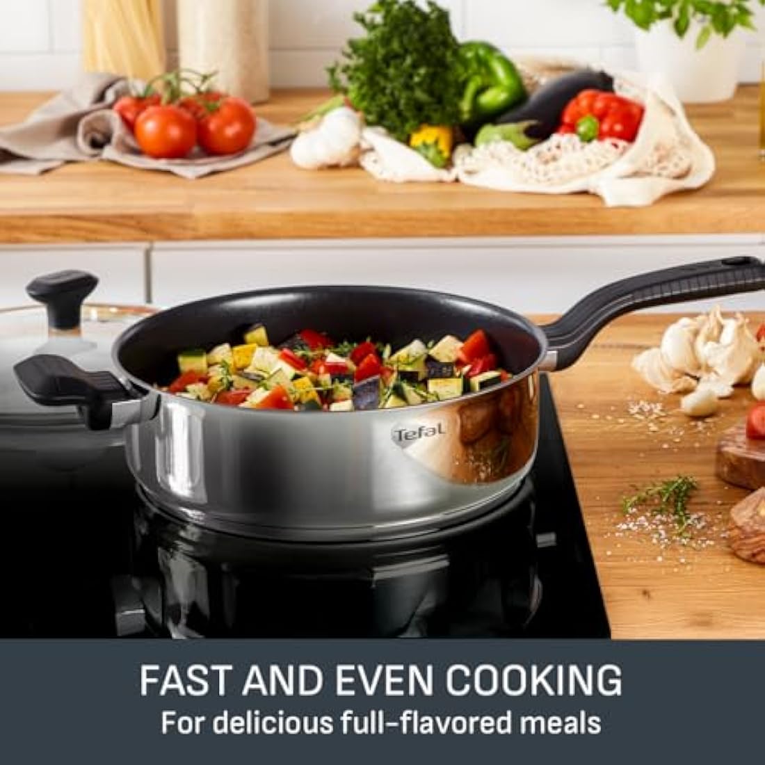 Tefal Comfort Max 24cm Stainless Steel Stewpot, Durable Casserole Dish with Glass Lid, Induction Compatible, Ergonomic Stay-Cool Handles, Dishwasher, C9734604