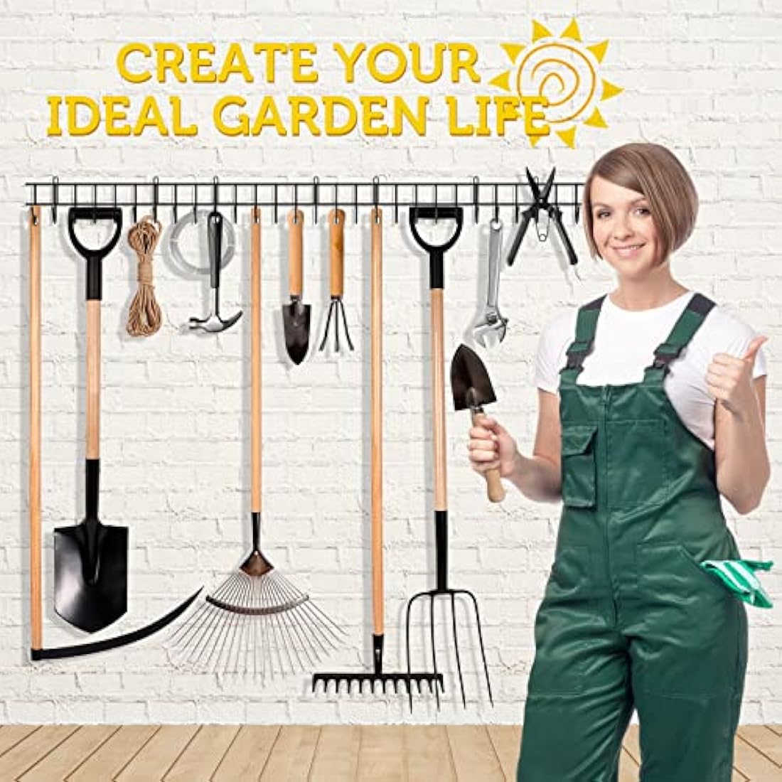 zacurter Garden Tool Rack Garage Tool Organizer Wall Mount Tool Holder Yard Hangers Organizer Heavy-Duty Hook Wall Storage Rack Holds Garden Tools, Shovels, Rakes, Hoses, Ropes (64 inches/160cm)