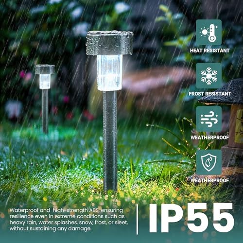 GIGALUMI Solar Lights Outdoor Garden Waterproof,24 Pack,Stainless Steel LED Solar Garden Lights for Patio, Lawn, Yard and Landscape Decor, Cold White