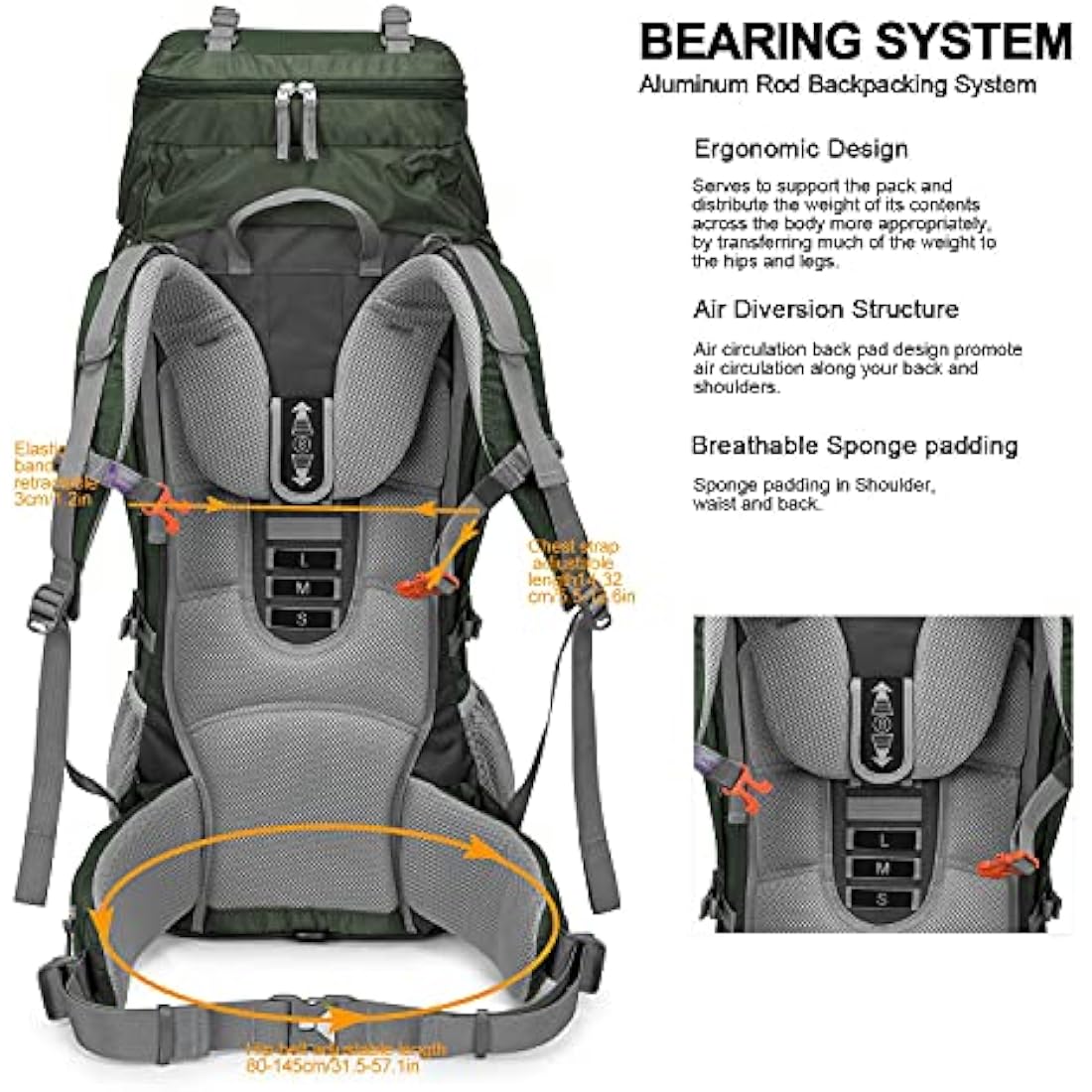 MOUNTAINTOP Hiking Backpack 80L Waterproof Mountaineering Backpack Large Camping Trekking Rucksack Multifunctional Climbing with Rain Cover