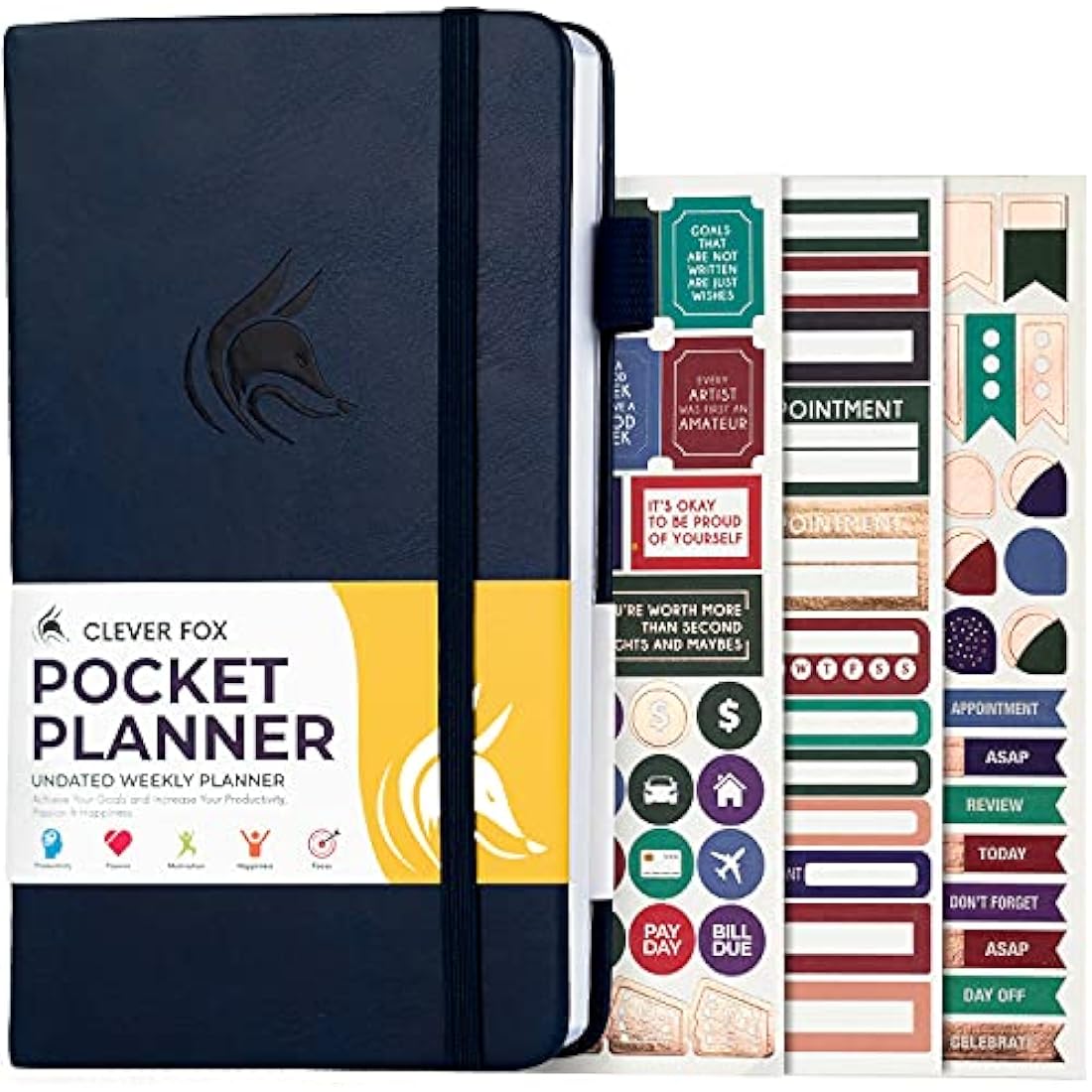 Clever Fox Pocket Weekly – Undated Monthly Goal Planner and Calendar, Mini Planner Perfect for Purse, 10x17.5cm (Blue)