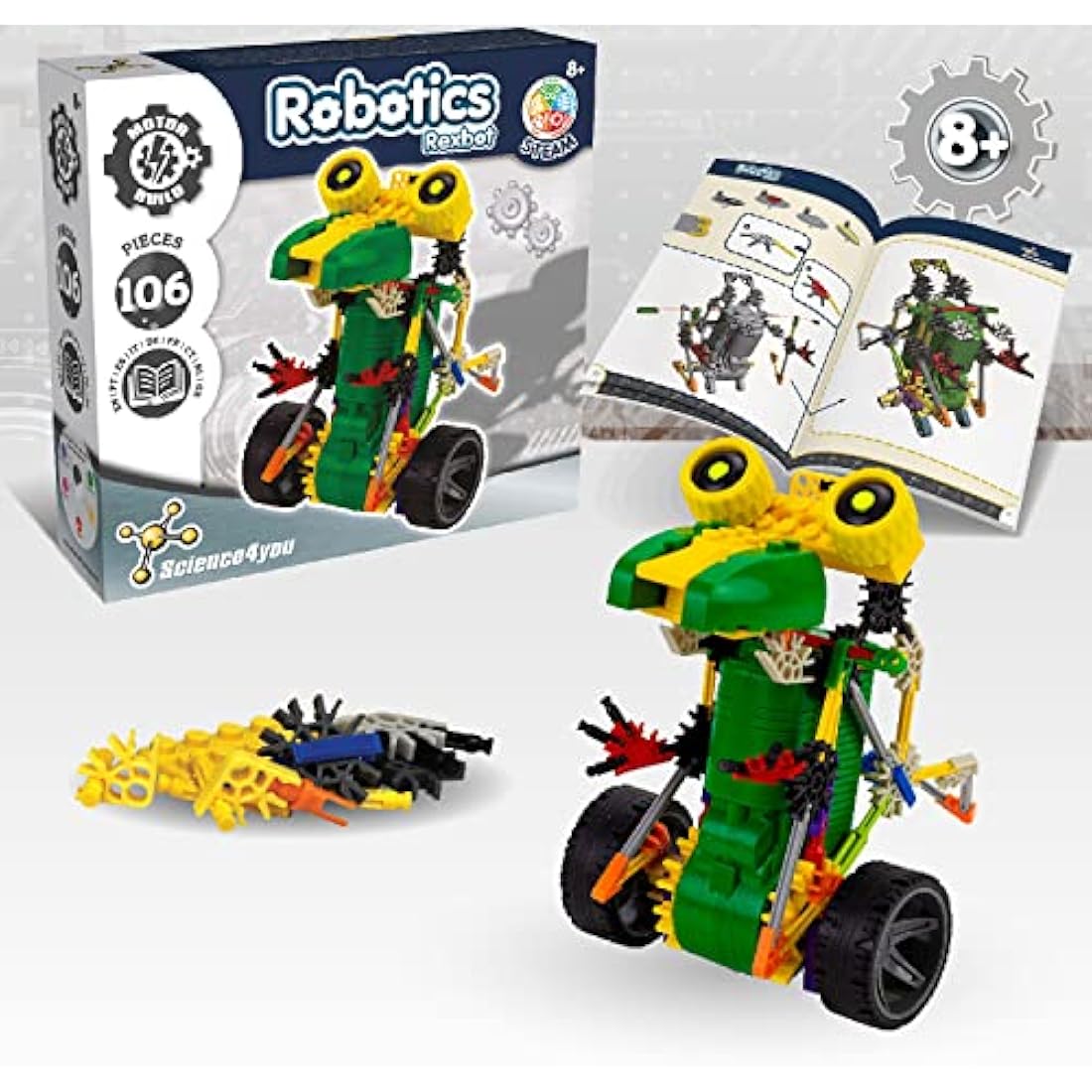 Science4you Robotics Rexbot - Robot Building Toy for Kids Age 8-14, Kit with 106 pieces to Build Your Own Robot and Make it Move, Science Kit and STEM Toy for Kids 8+ years old