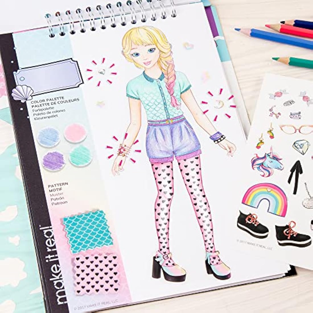 Make It Real – Fashion Design Sketchbook: Pastel Pop. Inspirational Fashion Design Coloring Book for Girls. Includes Sketchbook, Stencils, Puffy Stickers, Foil Stickers, and Fashion Design Guide…