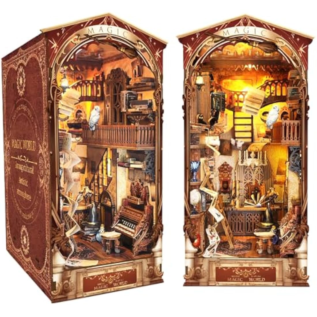 Spilay DIY Book Nook Kit, DIY Puppenhäuser holz Miniatur Haus Möbel Kit Mit LED-Licht,Schutzhülle,3D Holzpuzzle Buchstütze Bücherregal Dekoration,Buchstützen Modell Build-Creativity Kit-SQ14