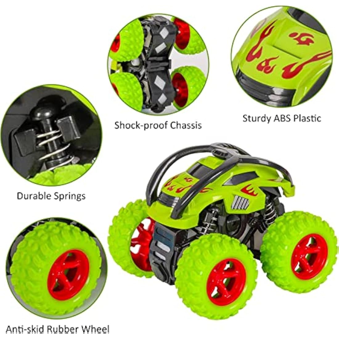 m zimoon Monster Trucks, Pull Back Car Toys 360° Rotation Off-road Friction Powered Vehicle Toy for 3-10 Year Old Boys Girls Kids Birthday Xmas Gift (2 Pack, Green Red)
