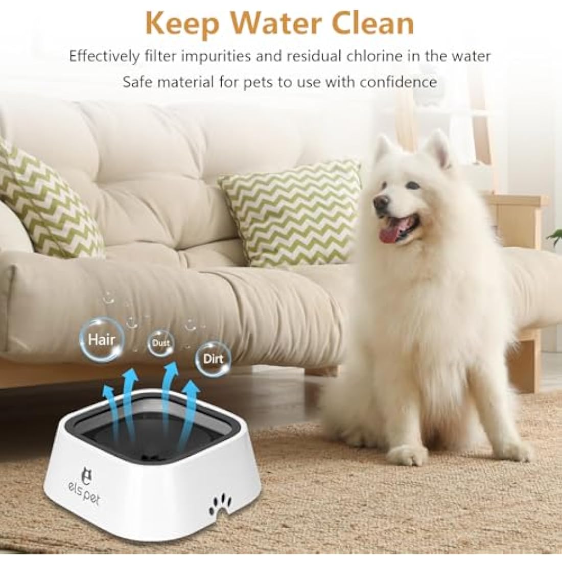 Non Spill Dog Water Bowl, Splash-Free, No Spill, Anti-Choking Dog Bowl, Vehicle Carried Pet Water Bowl for Dogs, Cat, Puppy, Kitty, 1.5L Large Capacity (Grey)