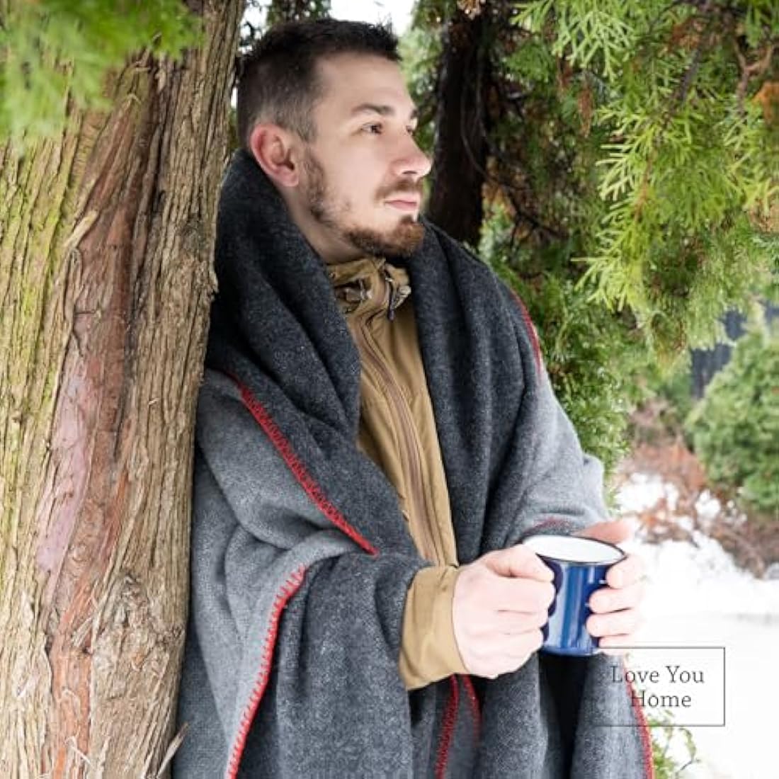 LYHome Travel Blanket - Extra Warm Picnic Throw, Bed Camping Outdoor Wool Blankets, Cozy Soft Throws, Military Army and Garden Outside Use (51x67 in | 130x170 cm | Gray - Dark Gray Double-sided)