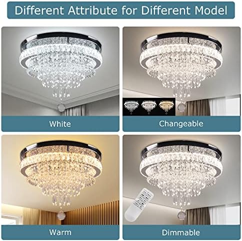 FRIXCHUR 19.7'' Crystal Chandelier Ceiling Light Living Room Modern Bedroom Chandeliers LED Flush Mount Light Fixture for Kitchen Hallway Bathroom with Remote Control (Stepless-Dimmable)