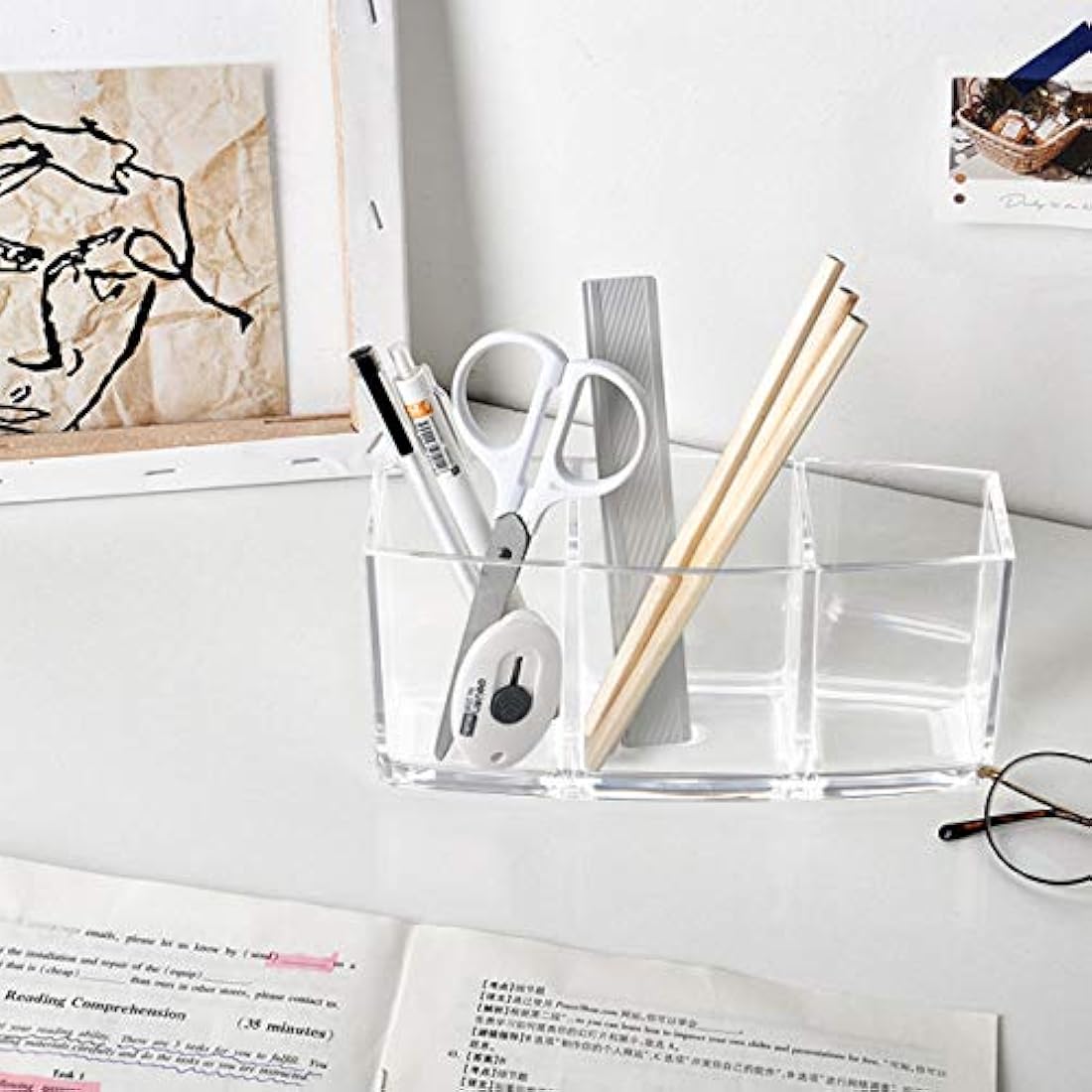 Top-spring Makeup Brush Holder Organizer, 3 Slot Acrylic Makeup Brush Organiser, Eyeliners Display Holder for Comestic Organizing (Clear)