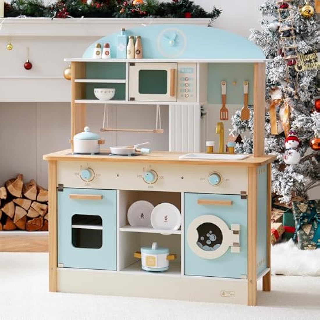 ROBUD Kids Kitchen Wooden Toys Age 3 4 5 | Play Kitchen Toy for 3 4 5 6 Year Old Girl Boy Gifts Wooden Kitchen Kids Birthday for Girls Role Play Toys 3-6 Years Old Presents