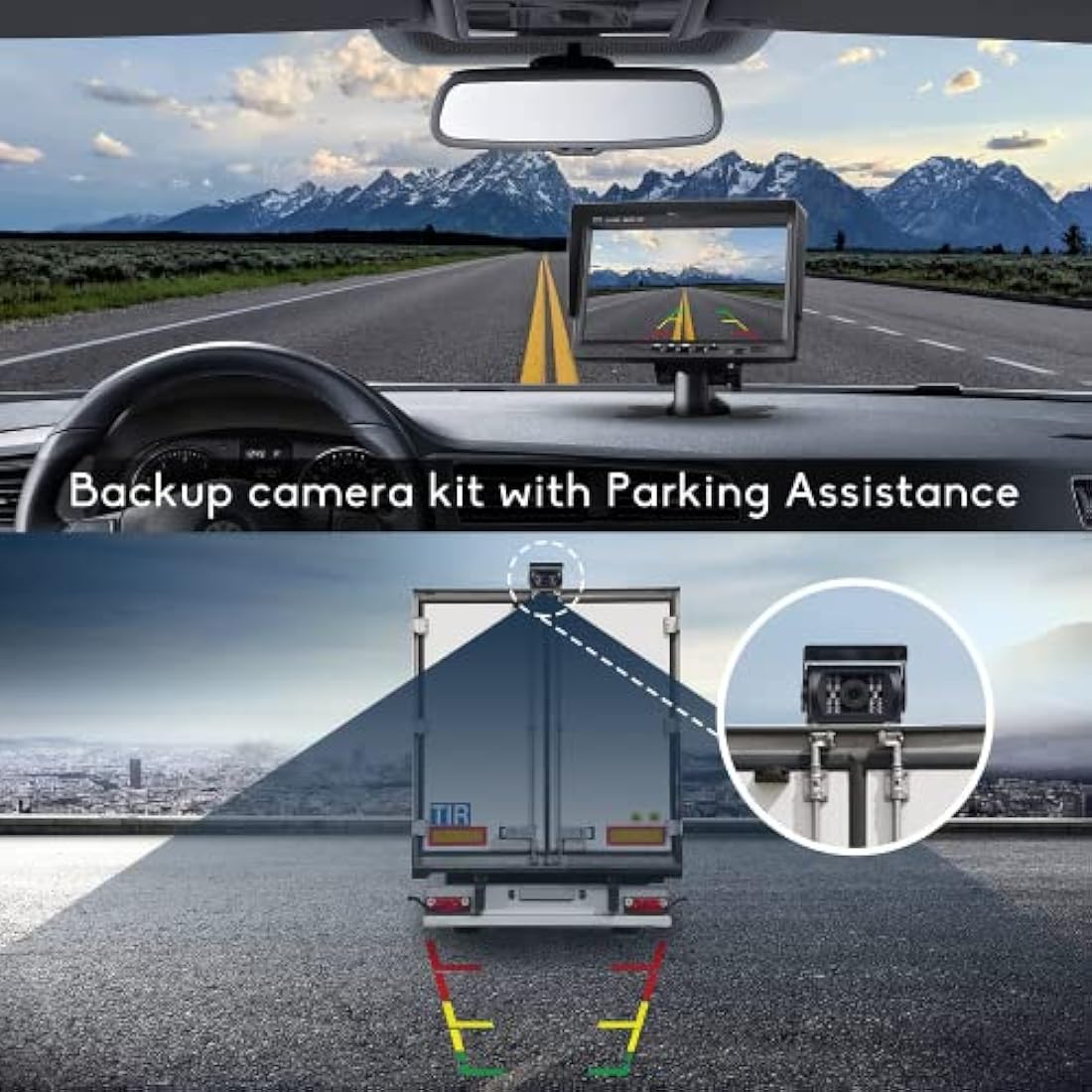 BEYI 1080P Car Reversing Camera Kit - 7" LCD HD Screen IP68 Waterproof Wired Reverse Camera, 12V-24V parking Sensor kit Night Vision Backup Camera with 15M Cable for Vans RV Bus Truck Trailer Campers