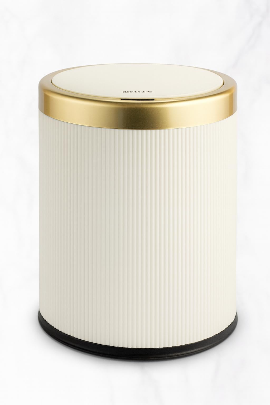 12L Small Bin with Click Lid – Includes Free 50 Bin Bags – Stylish Waste Bin for Living Room, Kitchen, Bathroom & Offic (White and Gold)