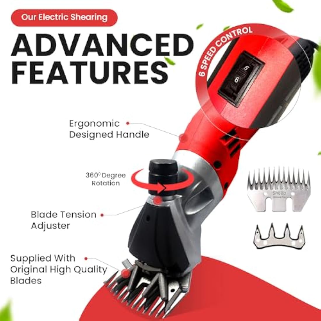 Sheep Shears Pro 220V UK Plug 500W Professional Heavy Duty Electric Shearing Clippers with 6 Speed, for Shaving Fur Wool in Sheep, Goats, Cattle, Farm Livestock Pet,CE