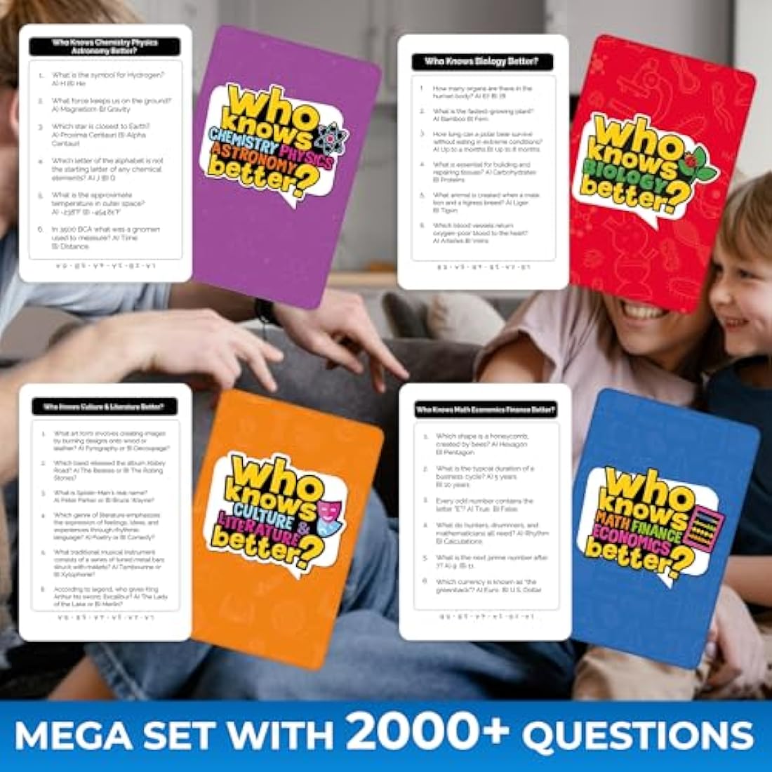 QUOKKA Trivia Card Games For Kids 8-12 - Set 4 in 1 Board Games for Adults & Teens 12+ Who Know It Better? - Kids & Family Card Quiz - Fun & Educational Questions for Children & Family Gatherings