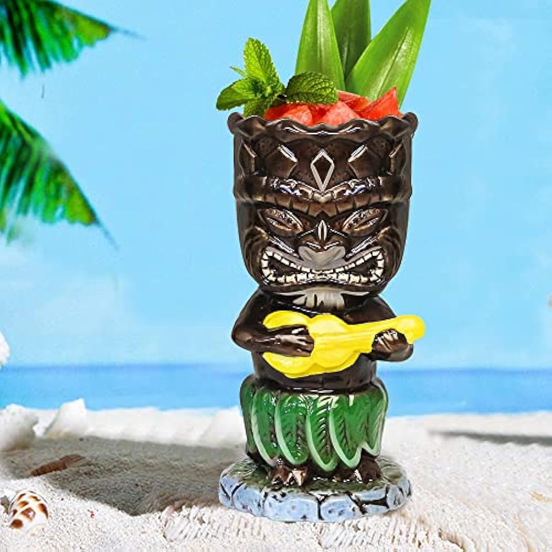 Tiki Mugs Glasses Mug for Cocktails Set of 4 Large Ceramic Tropical Cups Hawaiian Party Creative Cocktail Glass Drinks Bar Drinkware Premium Tropical Exotic Cute Barware 4 Packs