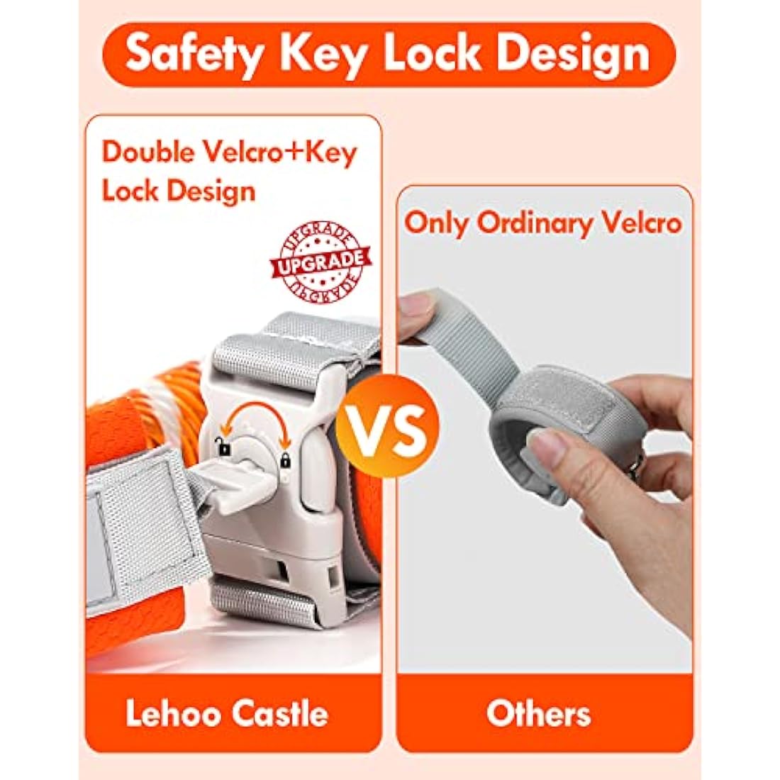 Lehoo Castle Baby Reins Anti Lost Wrist Link,Toddler Reins with Lock for Walking, Child Safety Harness Walking Leash for Children Boys and Girls (Orange)