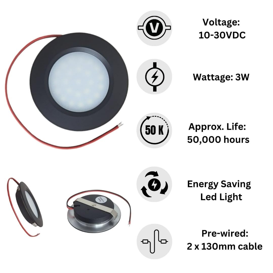 MARVIX 4 x LED 12V Spot Lights Touch Controlled ON/OFF Switch Dimmable Caravan Motorhome Boat Black Downlights Warm White 3000k