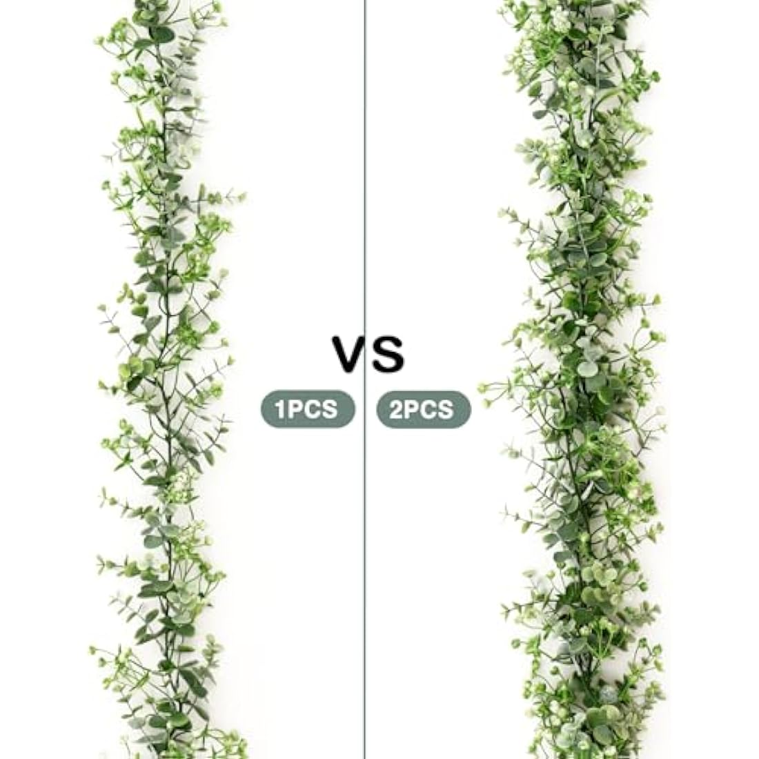 LOMOHOO 2PCS 12FT Artificial Eucalyptus Garland With White Flowers, Fake Leaves Green Garland Artificial Foliage Garland, Greenery Garlands for Home Decoration Wedding Backdrop Table Arch Wall Decor