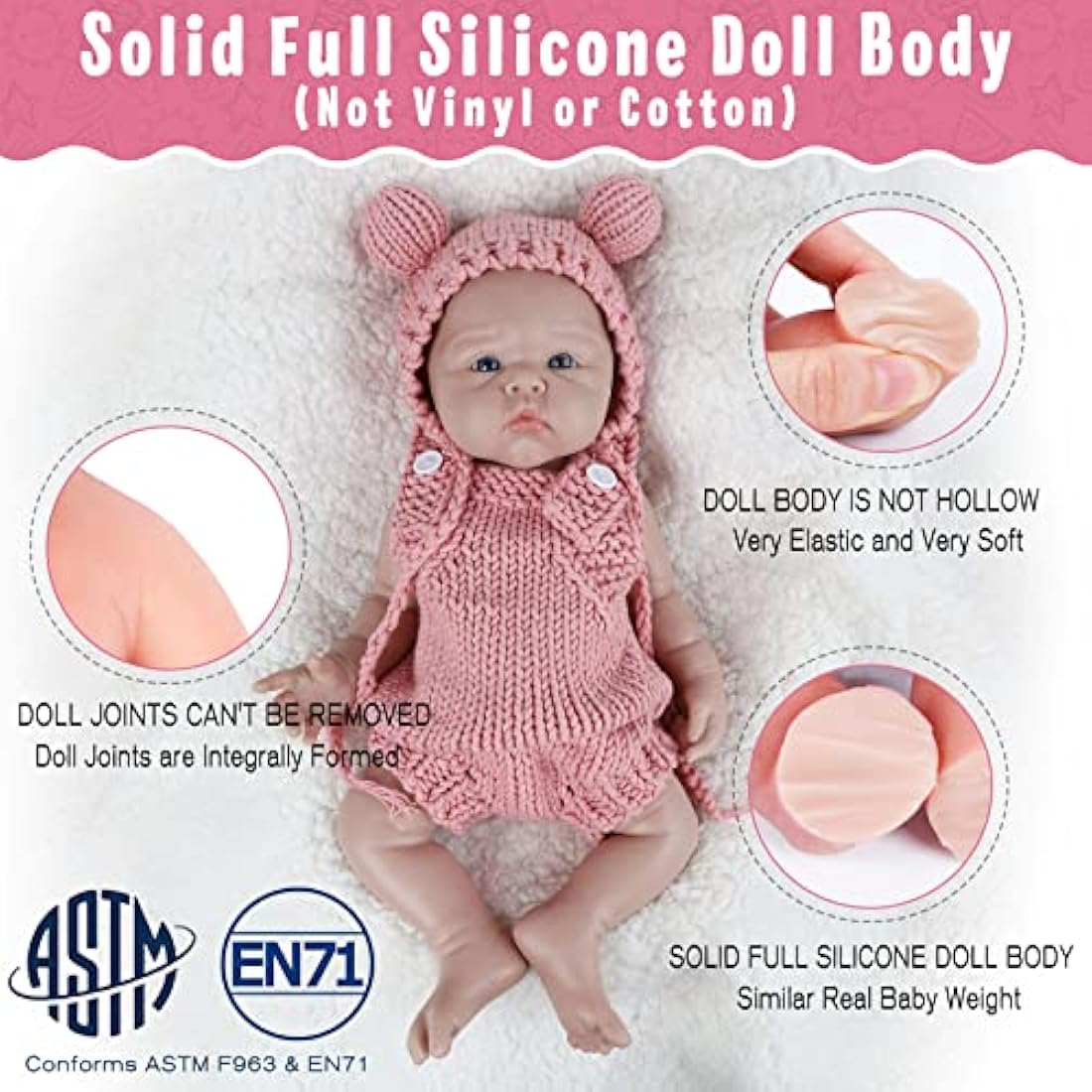 Vollence 19 inch Lifelike Full Silicone Baby Doll, Realistic Girl Baby Doll with Feeding Accessories with Clothes and Toy Gift for Kids - Girl