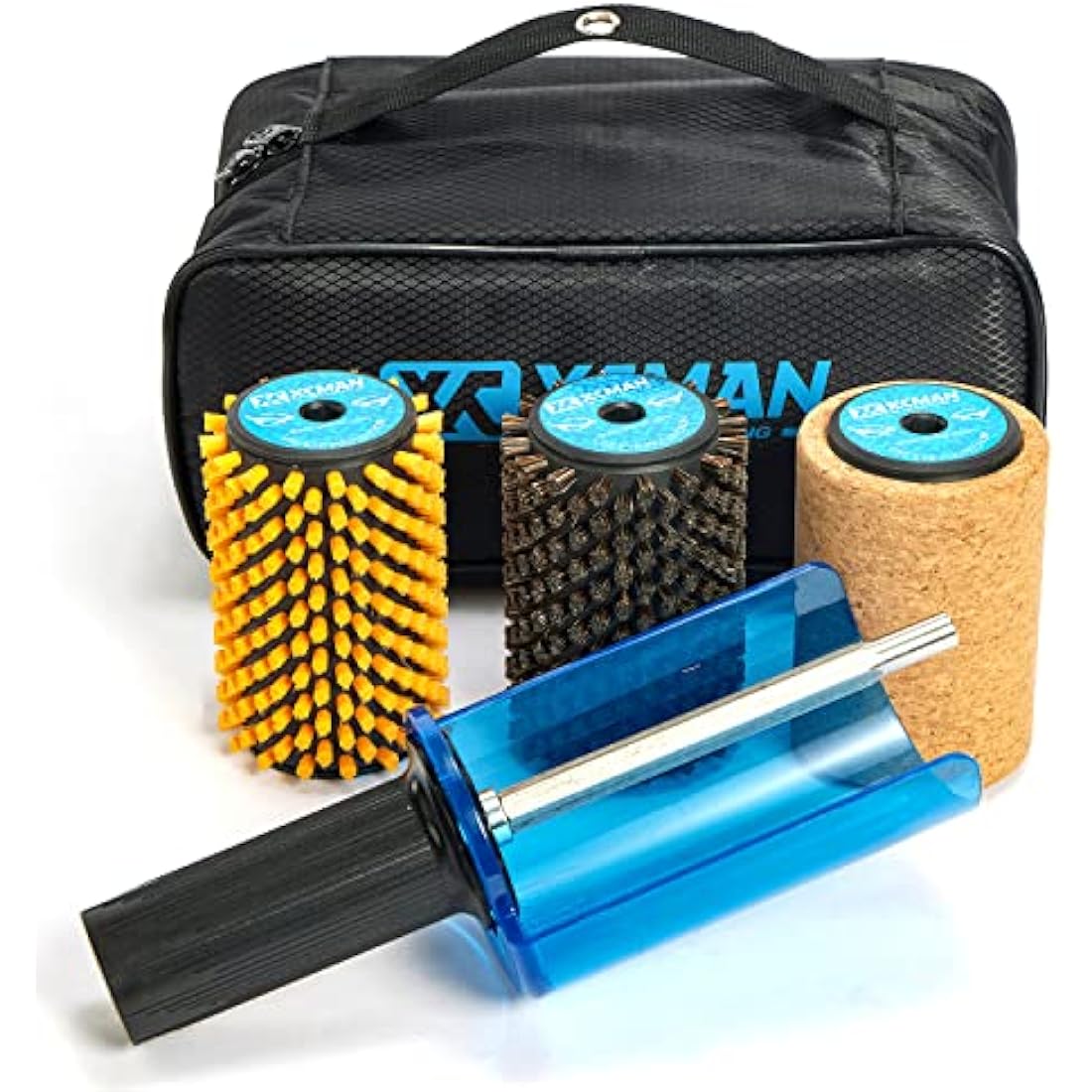 XCMAN Rotating Brush Set for Ski, Brush Handle with Axle and 3 Brushes: Nylon, Horsehair, Brass/Cork
