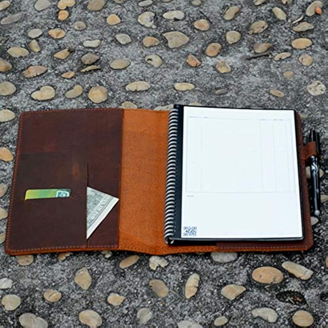 JJNUSA Compatible with Rocketbook Cover Smart Business Handmade Distressed Genuine Leather Notebook Cover for Everlast, Fusion, Wave Moleskin A4 with Pen Loop & Card Holder Letter 11" x 8.5" Brown