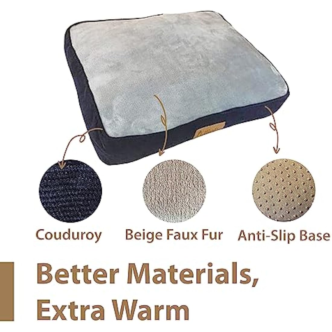 Ellie-Bo Large Dog Bed for 36-inch Dog Cage/Crate - Blue Corduroy/Grey FauxFur