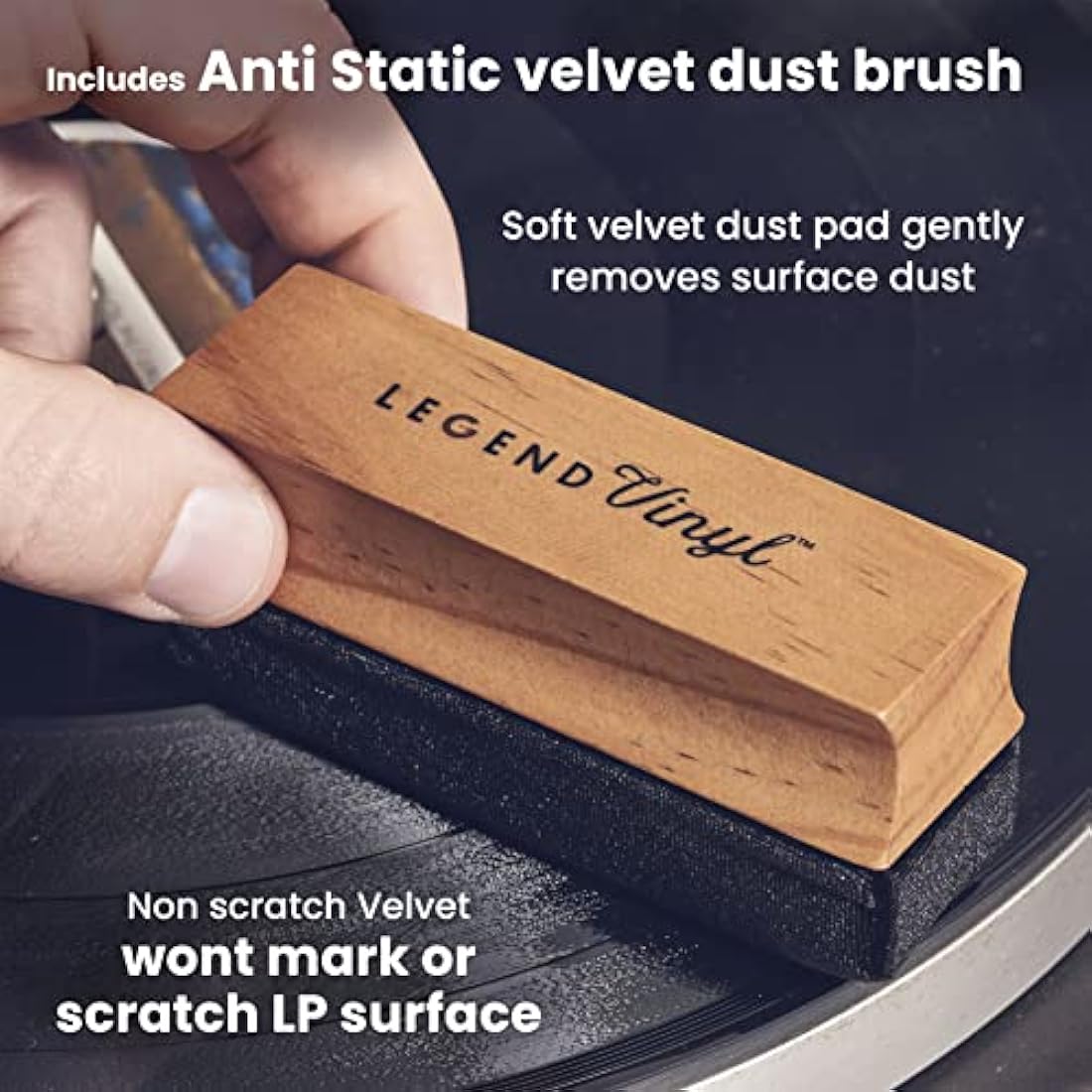 Legend Vinyl Complete Care Vinyl Cleaning Kit - 200ml Cleaning Solution, 2 Large Microfiber Cloths, Wooden Handle Dust Brush, Carbon Fibre Stylus Brush & Fluid for Record Cleaning