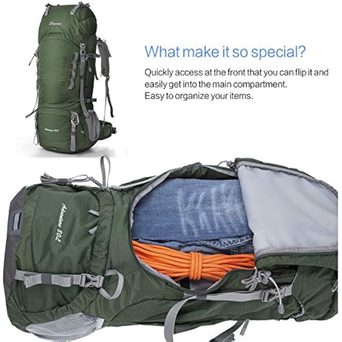 MOUNTAINTOP Hiking Backpack 80L Waterproof Mountaineering Backpack Large Camping Trekking Rucksack Multifunctional Climbing with Rain Cover