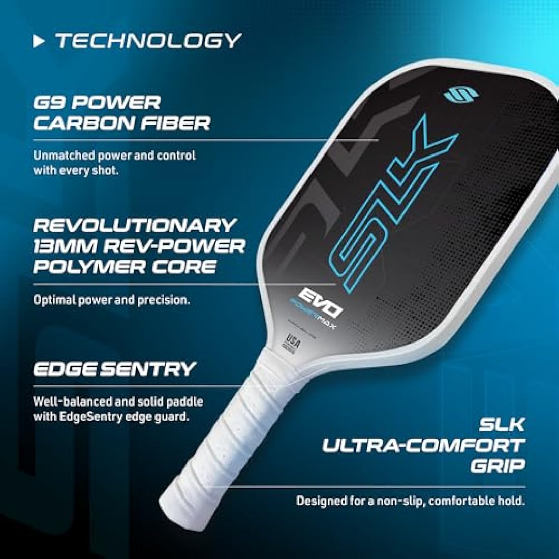 SLK Evo Power Hybrid & Soft Pickleball Paddles | Fiberglass & Carbon Fiber Paddles