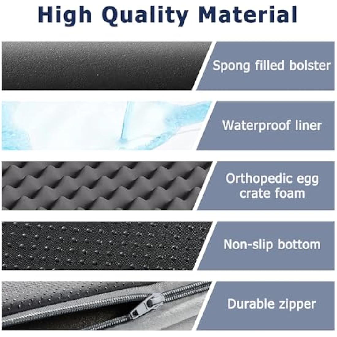 WESTERN HOME Dog Beds Large Washable,Soft Orthopedic Extra Large Waterproof Dog Beds with Removable Washable Cover,with U-Shape Bolster Grey,71 x 58 x 16.5 cm