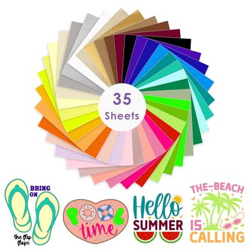 VINYL FROG Heat Transfer Vinyl Bundle 35 Colors HTV Vinyl Sheets 12" x 10" Iron on Vinyl Multicolor Heat Press Vinyl for DIY T-Shirts Fabrics