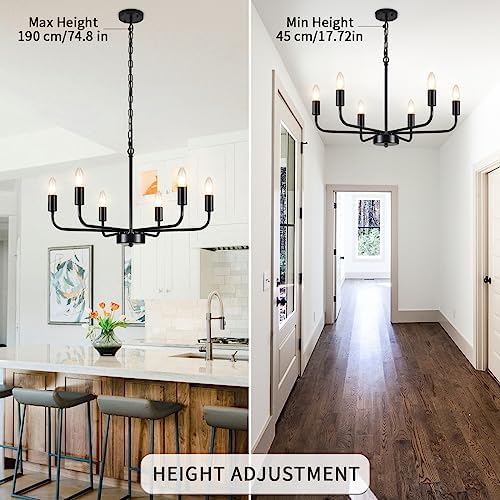 MRHYSWD Black Chandeliers Ceiling Lights Living Room, 6 Lights Pendant Light Fitting Industrial Ceiling Lighting for Kitchen Dining Room Bedroom Hall, Height Adjustment, E14 Bulbs (Exclude)