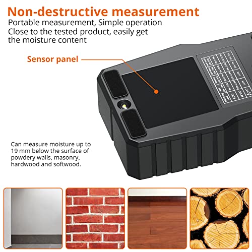 Proster Pinless Moisture Meters - with Backlit LCD Screen Non-Invasive Damp Meter Detects up to 3/4-Inch Below Surface for Non-Destructive Moisture Detection Wallboard Masonry Hardwood and Softwood