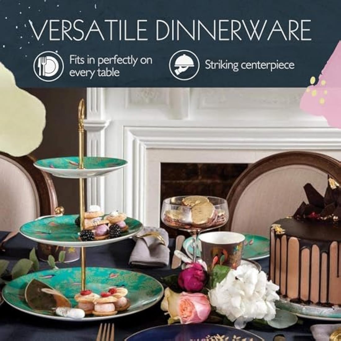 Sara Miller for Portmeirion Chelsea 3 Tier Cakestand Green, Ceramic, 280 x 280 x 60 cm