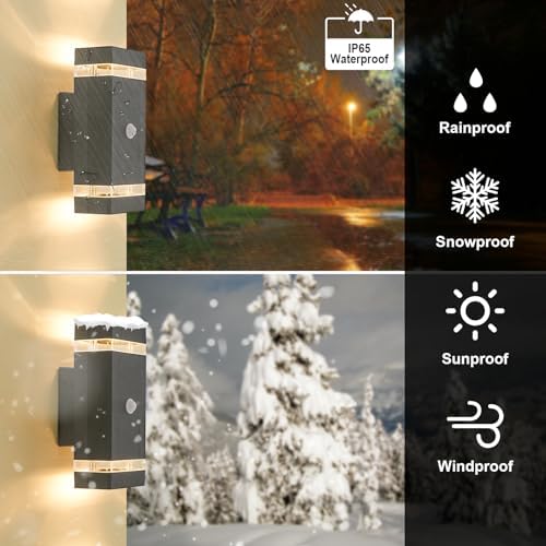 LMP Up Down Outdoor Wall Lights PIR, Motion Sensor Outside Lights Mains Powered, IP65 Square Porch Front Door Light Electric, Waterproof External Modern GU10 LED Lighting Exterior Lamp for House, Grey