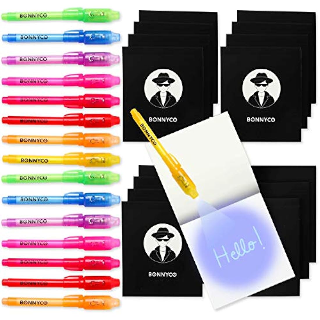 BONNYCO Invisible Ink Pen and Notebook Pack of 16 Party Bag Fillers for Kids, Party Favours Boys and Girls, Pinata Toys, Birthday Stocking Fillers Kids, Classroom Prizes for School, Children Gifts