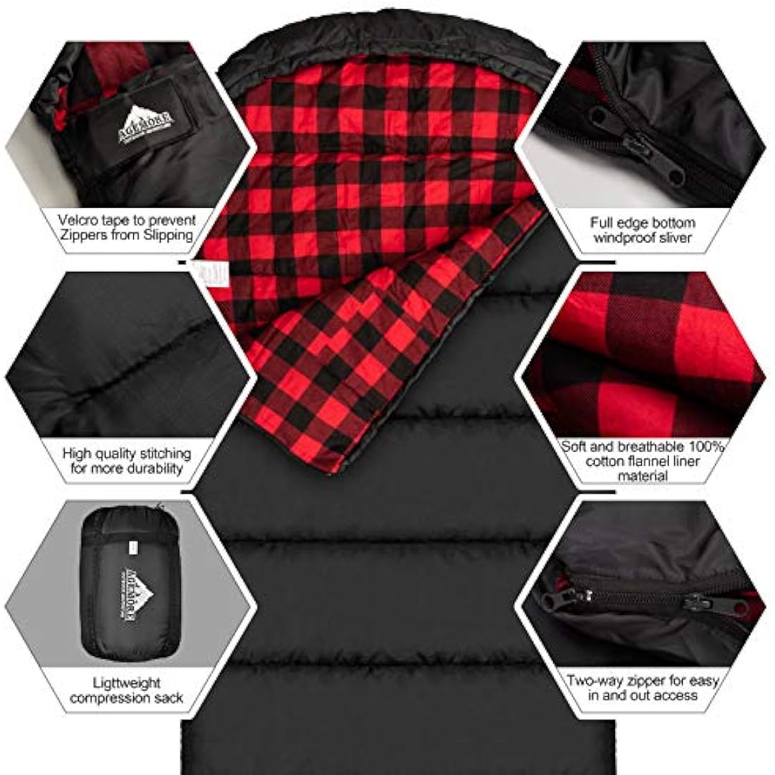 Mcota Cotton Flannel Sleeping Bag for Adults, 100% Cotton Lining Sleeping Bag for Camping, Hiking, Backpacking Travel, Lightweight & Portable,3-4 Season Warm Weather Use