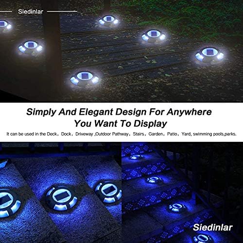 Siedinlar Solar Deck Lights Outdoor Waterproof Ground Light Solar Lights Outdoor Garden for Pathway Driveway Step Dock 4 Pack (Blue)