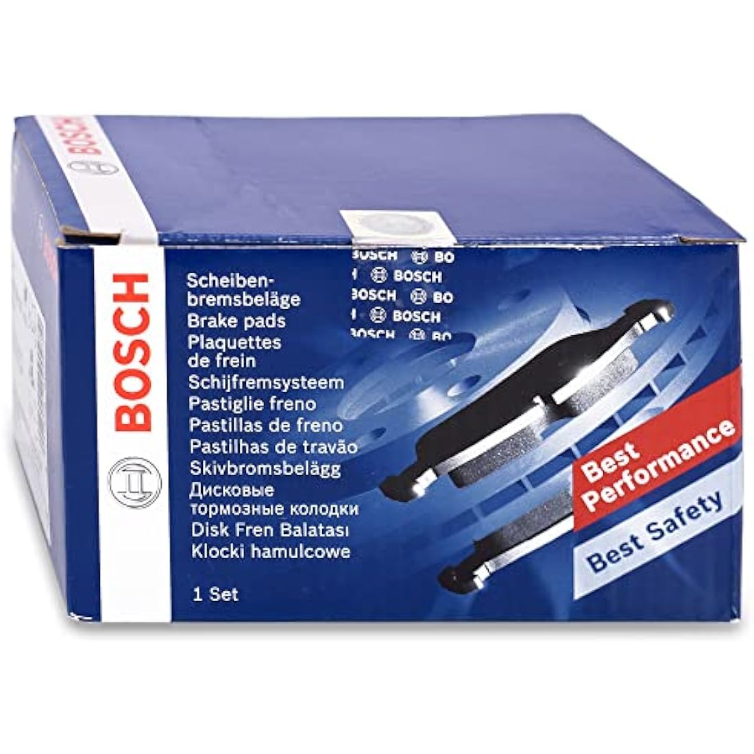 Bosch BP1505 - Brake Pads Car Front Axle - Bosch Quality - Reduced Noise and Dust - ECE-R90 Certified - Copper-Free - 1 Set of 4 Pads - With Accessories