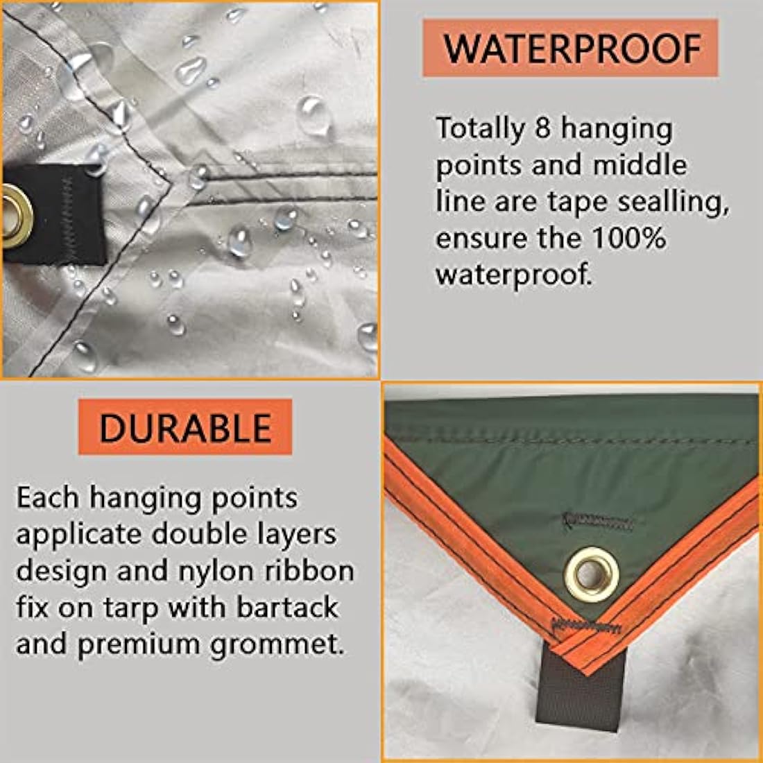 Large Waterproof Camping Tent Tarp with Aluminum Awning Poles Ultralight Rain Shelter Canopy Mutifunctional Bivvy Accessories for Fishing Beach Hiking Outdoor Backpacking Hammock