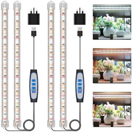 Kullsinss Grow Lights for Indoor Plants, 6000K/3000K/660nm Full Spectrum LED Plant Grow Light Strips with 10 Dimmable Levels, 3/9/12H Timer, Sunlike Grow Lamp for Hydroponics Succulent, 2 Pack