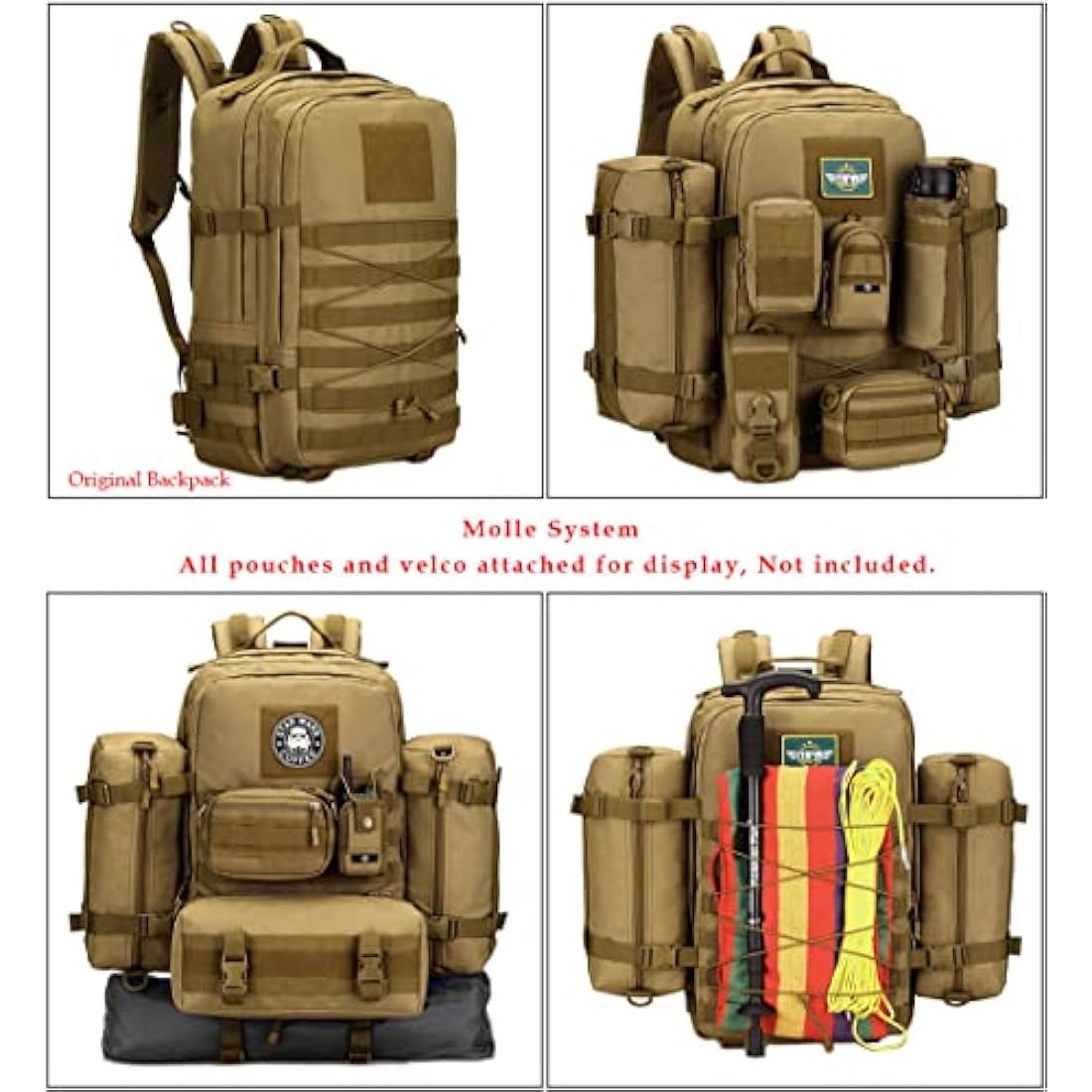 WTiger Tactical Backpack, 45L Hiking Backpack Molle Military Assault Pack 17 inch Laptop Rucksacks Travel Daypack for Outdoor Camping Fishing Trekking Hunting