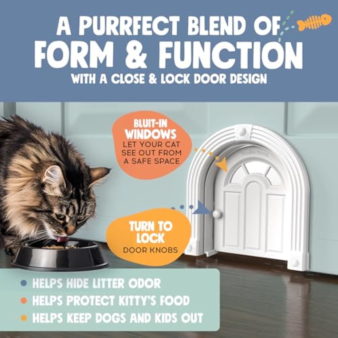 Purrfect Cat Door - No-Flap Interior Door for Cats Up to 20 lbs, Easy DIY Setup, Secured Installation in Minutes, No Training Needed